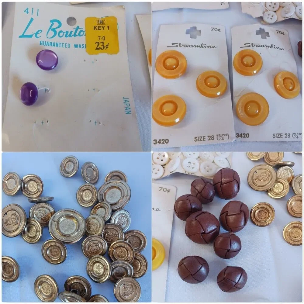 Vintage Buttons Mixed Lot New & Used Mother of Pearl Metal Leather Plastic